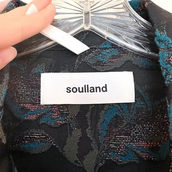 Soulland Black Floral Collared Bohemian Festival Style Button Down Canvas Jacket - Picture 9 of 12